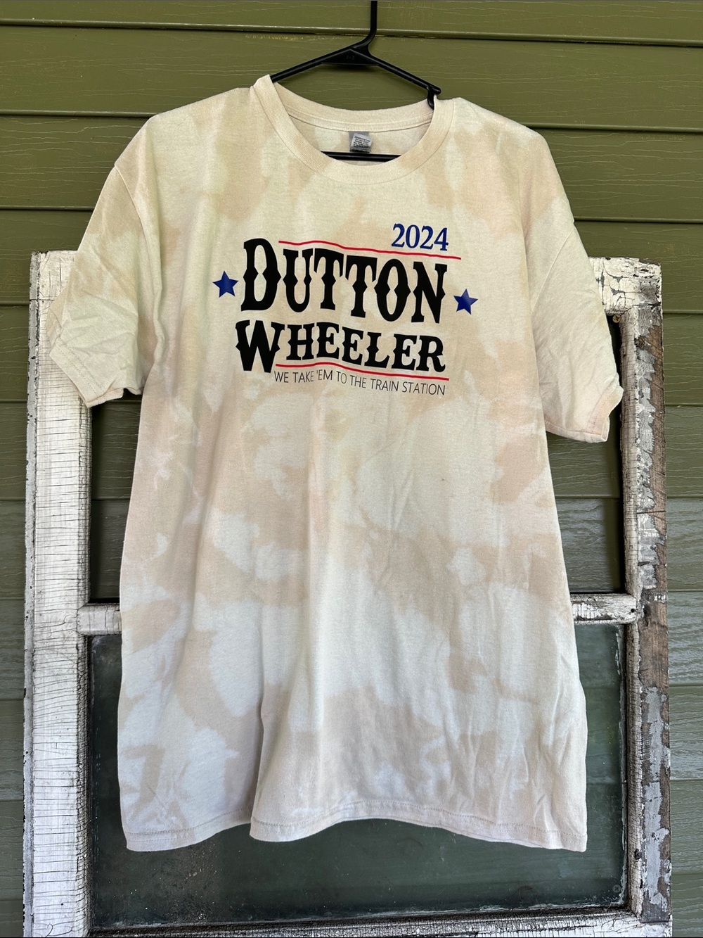 Gildan 2024 Dutton Wheeler Graphic Tee in Cream with Navy and Red Accents